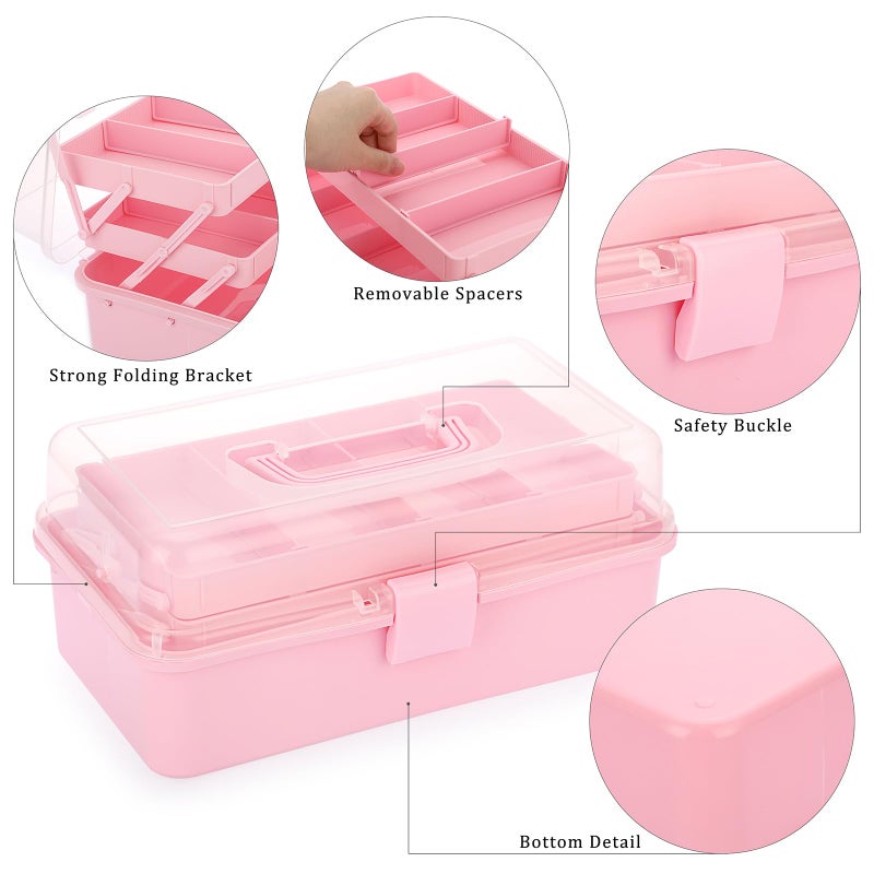 BTSKY 3-Layer Plastic Dividing Storage Box Craft Organizer and Storage with Adjustable Spacers Portable Handled Art Supply Organizer Multipurpose Home Utility Box Organizer (Pink) - Image 5