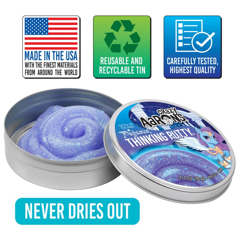 Crazy Aaron's Thinking PuttyÂ® - Pegasus - Glow in The Dark Sensory Putty for Kids and Grown ups in a 4" Tin - Creative and Endless Fun, Stress Relief Therapy Toys, Never Dries Out - Made in USA - Image 5