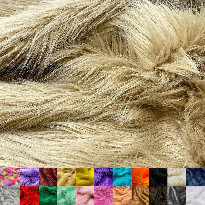 Ice Fabrics نصف ياردة من الفرو الصناعي (18 بوصة × 60 بوصة) من قماش الموهير الطويل من آيس فابريكس - بيج - Image 1