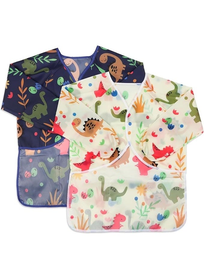 SYOSI Art Smocks for Kids Age 3-8 Years, Waterproof Painting Aprons with Long Sleeves and 3 Pockets, Dinosaur Artist Smocks for Boys and Girls, Art Apron for Children Drawing, 2 Pack - Image 4