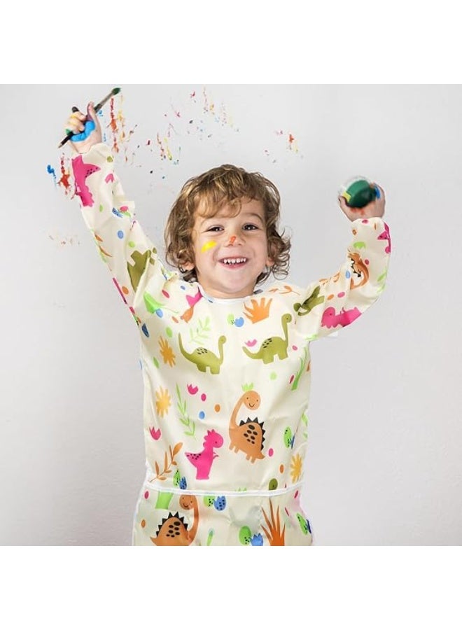 SYOSI Art Smocks for Kids Age 3-8 Years, Waterproof Painting Aprons with Long Sleeves and 3 Pockets, Dinosaur Artist Smocks for Boys and Girls, Art Apron for Children Drawing, 2 Pack - Image 5