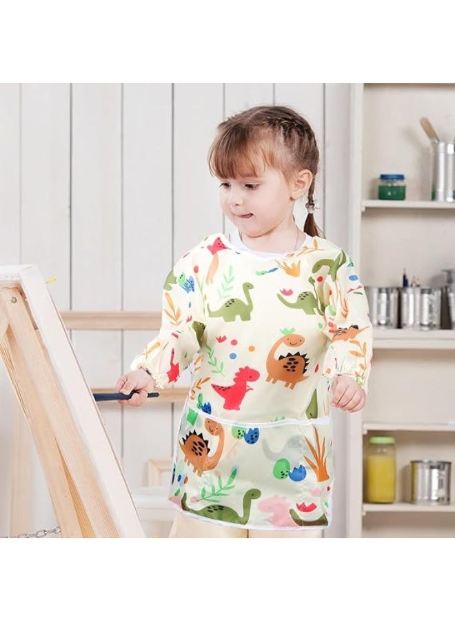 SYOSI Art Smocks for Kids Age 3-8 Years, Waterproof Painting Aprons with Long Sleeves and 3 Pockets, Dinosaur Artist Smocks for Boys and Girls, Art Apron for Children Drawing, 2 Pack - Image 2