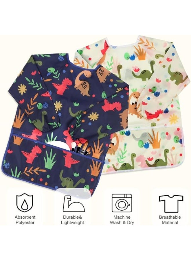 SYOSI Art Smocks for Kids Age 3-8 Years, Waterproof Painting Aprons with Long Sleeves and 3 Pockets, Dinosaur Artist Smocks for Boys and Girls, Art Apron for Children Drawing, 2 Pack - Image 3