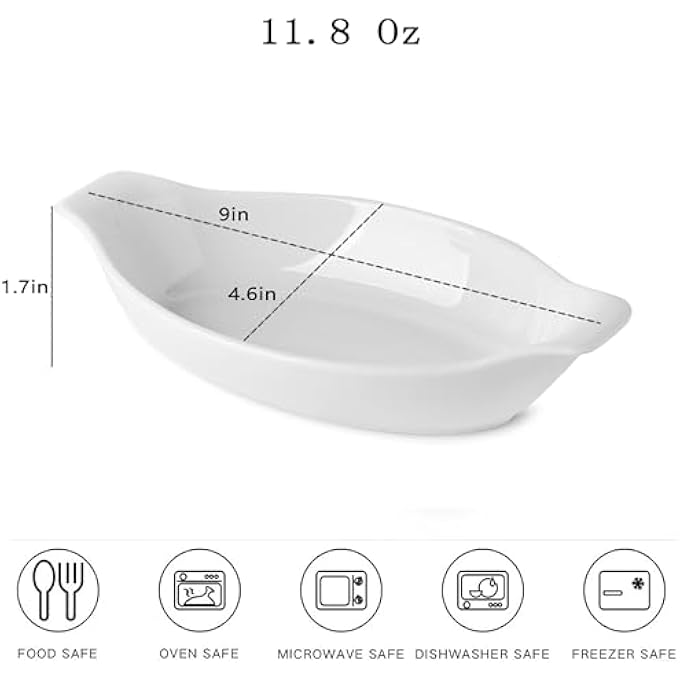 rayihni Oval Au Gratin Baking Dishes 118Oz Porcelain Mini Casserole Dish Small Individual Gratin Dishes Single Serving Baking Dishes Banana Split Bowls  4Pc Set  9 X 46 Inch - Image 3