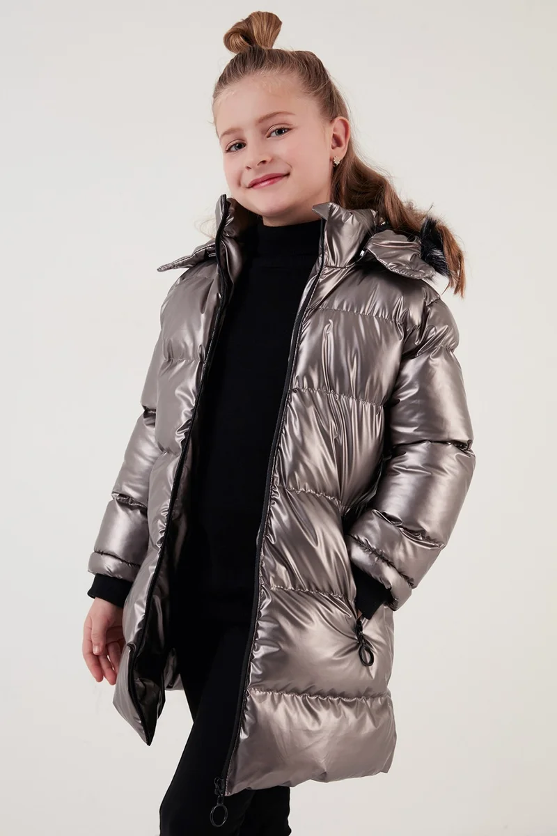 Lela Plush Lined Faux Fur Collar Removable Hooded Winter Coat Girls' Coat 5761908