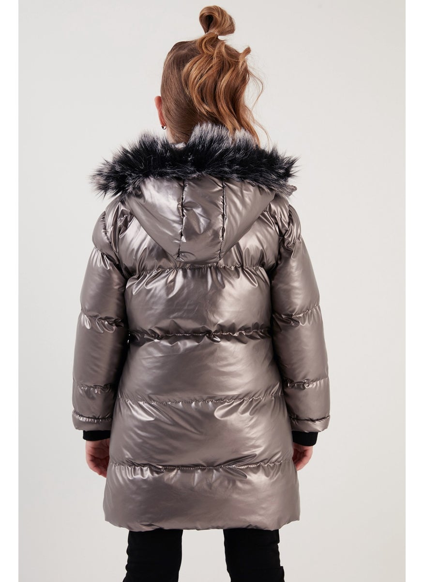 Lela Plush Lined Faux Fur Collar Removable Hooded Winter Coat Girls' Coat 5761908  - Image 5
