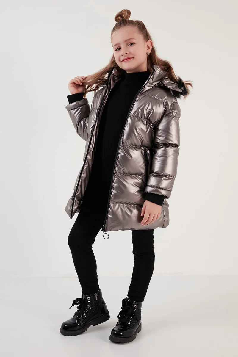 Lela Plush Lined Faux Fur Collar Removable Hooded Winter Coat Girls' Coat 5761908
