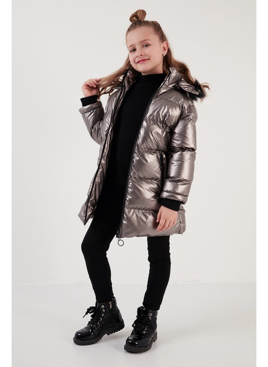Lela Plush Lined Faux Fur Collar Removable Hooded Winter Coat Girls' Coat 5761908  - Image 4