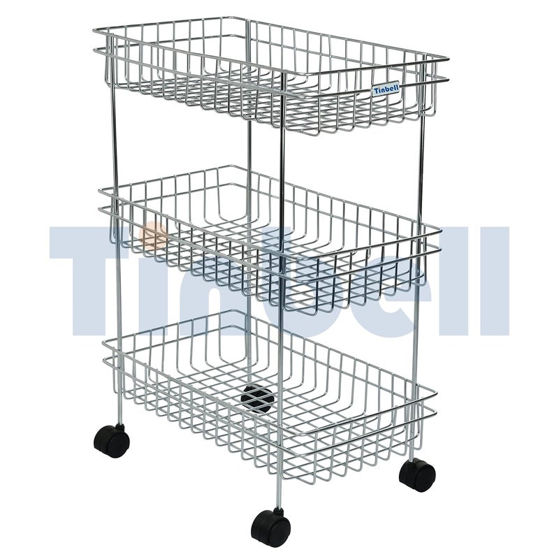 Tinbell Stainless Steel Kitchen Storage Shelf Multipurpose Kitchen Rack for Storage Highly Durable and RustFree Chrome Finish 3 Shelf Trolley - Image 4