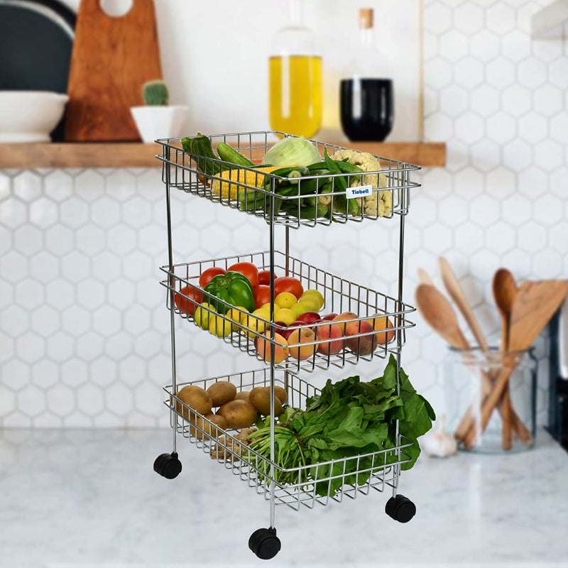 Tinbell Stainless Steel Kitchen Storage Shelf Multipurpose Kitchen Rack for Storage Highly Durable and RustFree Chrome Finish 3 Shelf Trolley - Image 2