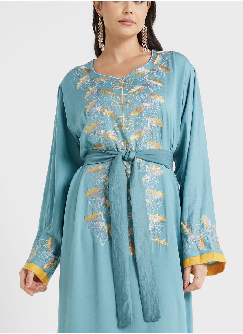 hayas closet - Embroidered Belted Jalabiya - Image 1