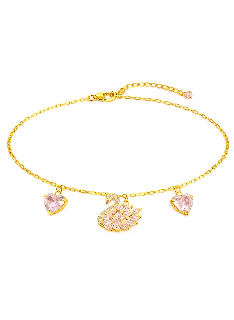 Miracle Empire Women's Gold Plated Stainless Steel Heart Anklet Crystal Adjustable Foot Chain Elegant Fashion Jewelry for Women and Girls - Image 1