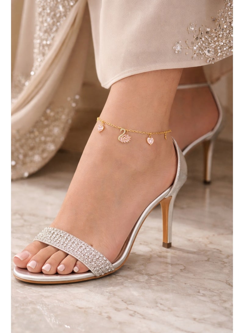 Miracle Empire Women's Gold Plated Stainless Steel Heart Anklet Crystal Adjustable Foot Chain Elegant Fashion Jewelry for Women and Girls - Image 3