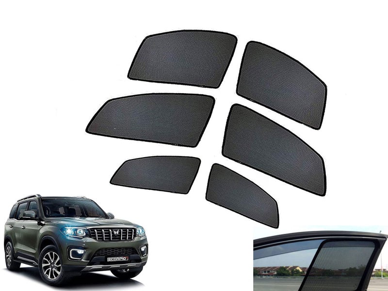 Auto Pearl Black Z Window Plug-in Half Sun Shades Car Curtain Compatible with Scorpio N 2022 (Set of 6) Color Black - Image 1