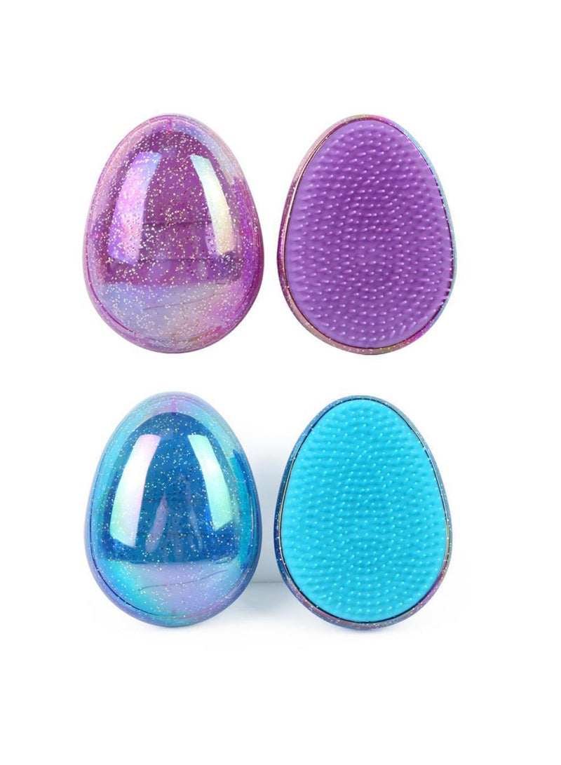Egg round shape soft styling tools hair brush comb ,salon hair care comb for thick, wavy, curly, or thin hair of women, girls & kids (2PCS purple,blue) - Image 1