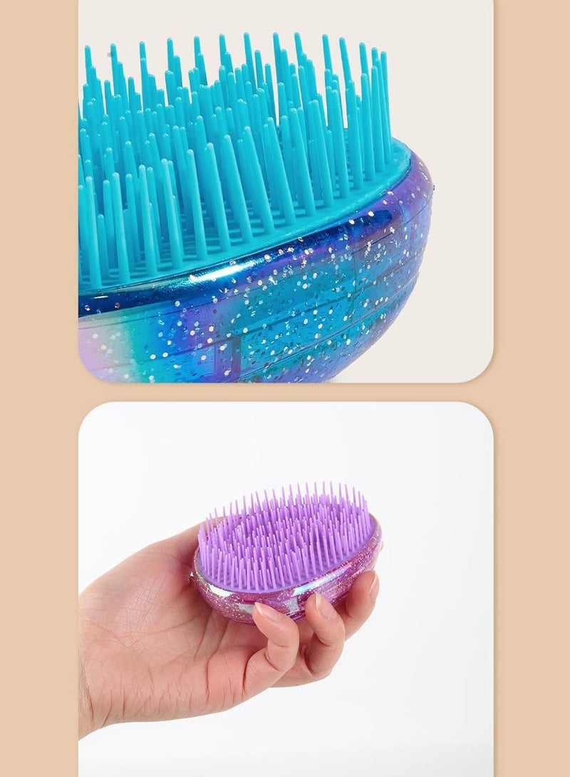 Egg round shape soft styling tools hair brush comb ,salon hair care comb for thick, wavy, curly, or thin hair of women, girls & kids (2PCS purple,blue) - Image 2