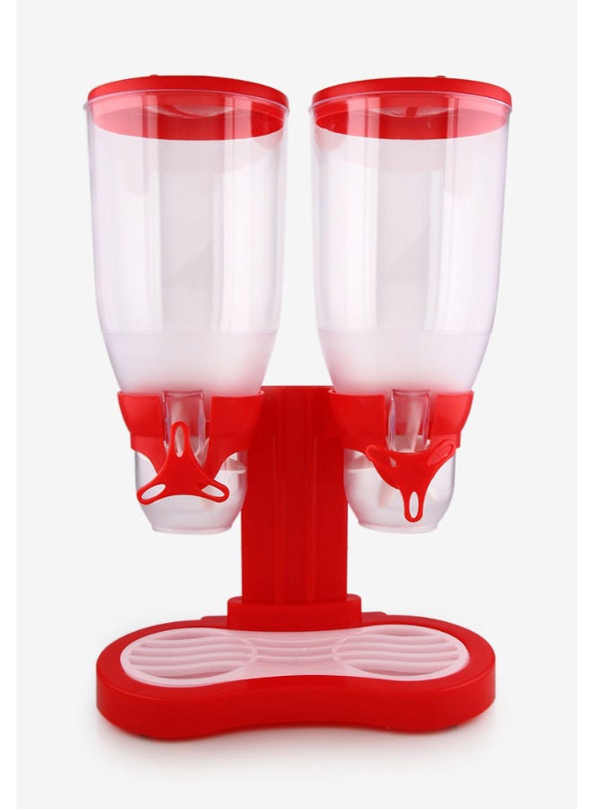 Feelings موزع حبوب الإفطار مزدوج الحجرة 3 لتر + 3 لتر | موزع طعام جاف | تحكم مزدوج | موزع حلوى | موزع حبوب الإفطار على سطح الطاولة | منظم حبوب الإفطار الحجم: 31.5x16.5x38 سم (أحمر) - Image 1