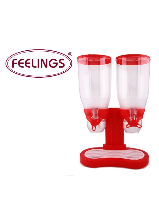 Feelings موزع حبوب الإفطار مزدوج الحجرة 3 لتر + 3 لتر | موزع طعام جاف | تحكم مزدوج | موزع حلوى | موزع حبوب الإفطار على سطح الطاولة | منظم حبوب الإفطار الحجم: 31.5x16.5x38 سم (أحمر) - Image 2