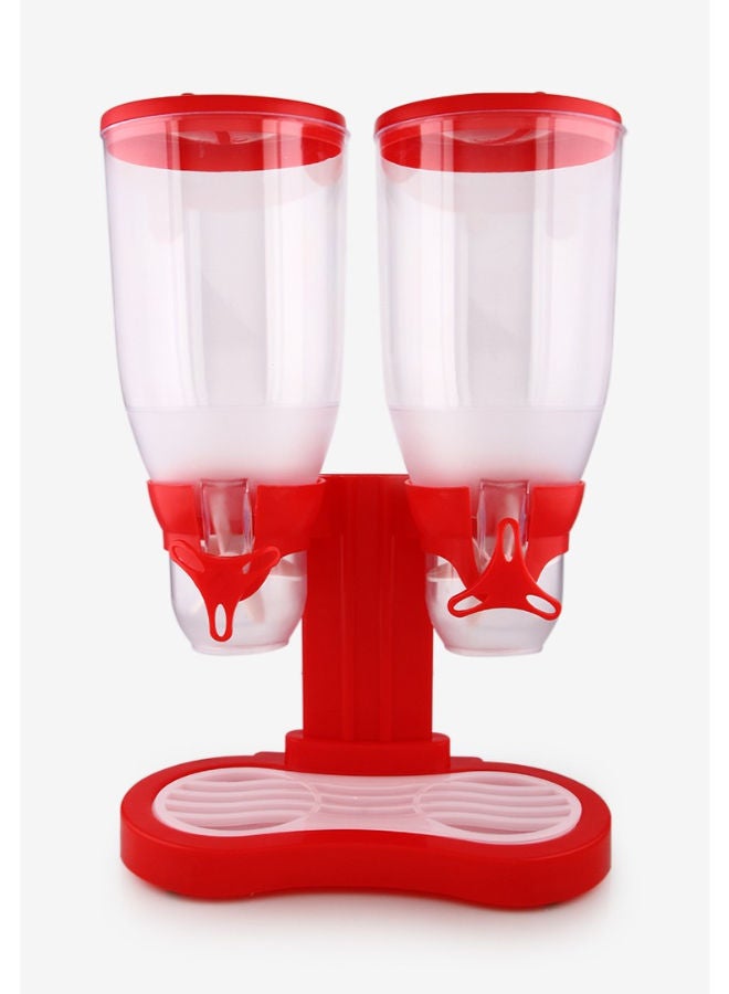 Feelings موزع حبوب الإفطار مزدوج الحجرة 3 لتر + 3 لتر | موزع طعام جاف | تحكم مزدوج | موزع حلوى | موزع حبوب الإفطار على سطح الطاولة | منظم حبوب الإفطار الحجم: 31.5x16.5x38 سم (أحمر) - Image 3