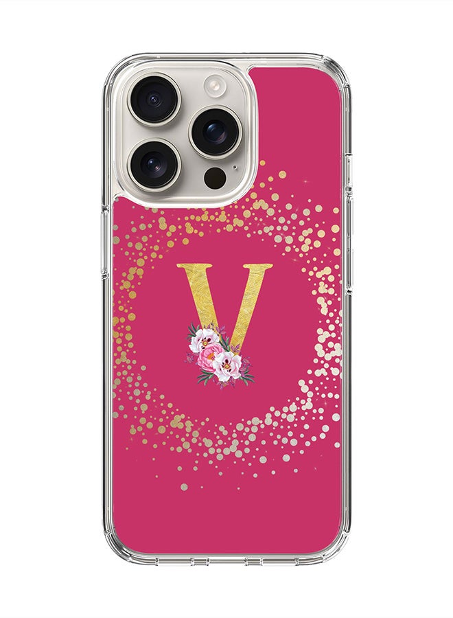 Stylizedd For iPhone 16 Pro Case [Compatible with MagSafe] Slim Magnetic cover Clear Phone Case - Custom Monogram Floral Pattern - V ( Pink Rose ) - Image 1