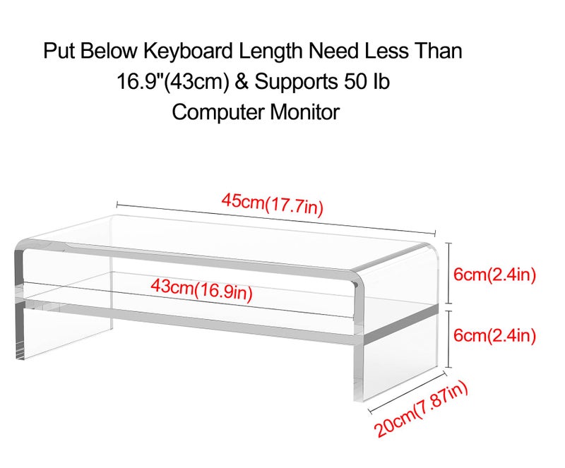 Egchi Acrylic Monitor Stand,2 Tiers Computer Monitor Riser(18x8x5.5 inches),Computer Stand/Monitor Riser for Office,School,Home,Laptop Stand Desktop Stand for Keyboard Storage&Printer TV Screen - Image 2