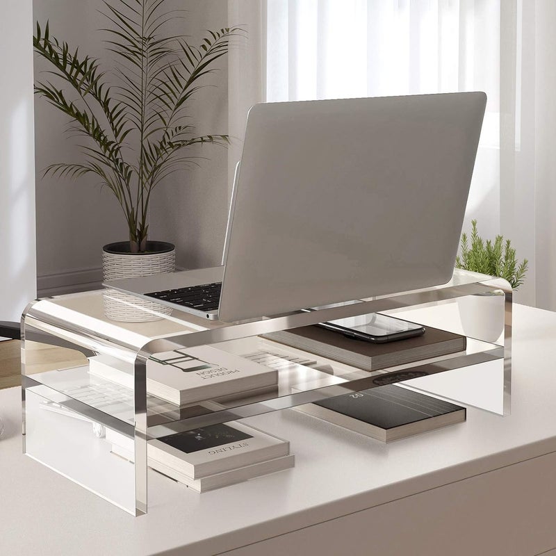 Egchi Acrylic Monitor Stand,2 Tiers Computer Monitor Riser(18x8x5.5 inches),Computer Stand/Monitor Riser for Office,School,Home,Laptop Stand Desktop Stand for Keyboard Storage&Printer TV Screen - Image 4