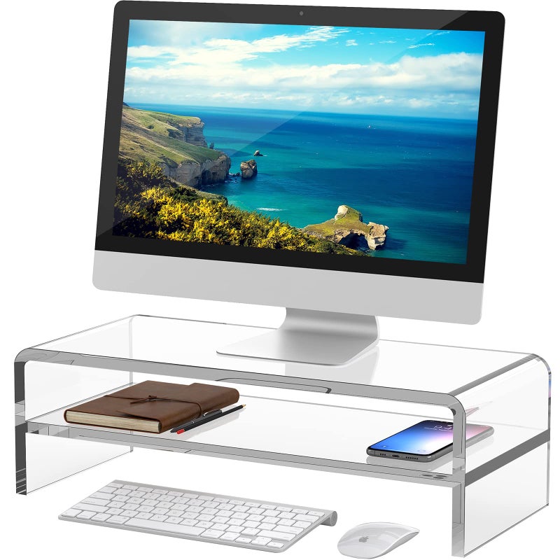 Egchi Acrylic Monitor Stand,2 Tiers Computer Monitor Riser(18x8x5.5 inches),Computer Stand/Monitor Riser for Office,School,Home,Laptop Stand Desktop Stand for Keyboard Storage&Printer TV Screen - Image 1