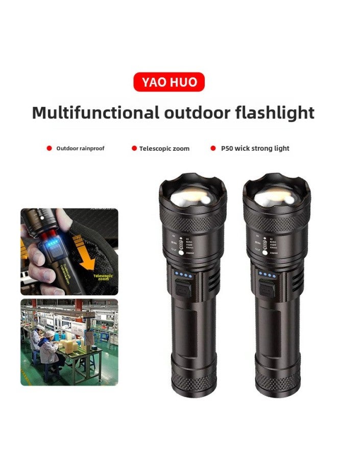 Outdoor Strong Light Flashlight Multi-function Telescopic Zoom Lighting P50 Wick Strong Light Flashlight High Power-Product Specifications:P50 ￥telescopic Zoom  - Image 1
