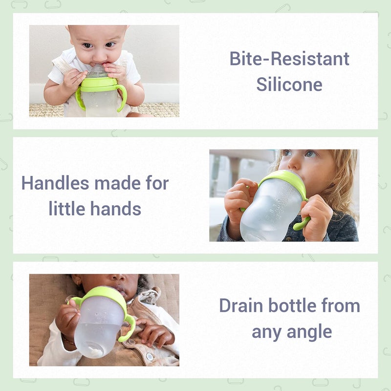 Anpei Sippy Cup Soft Spout Transitional Nipple Kit Bundle Compatible with Comotomo Baby Bottles, 5 oz and 8 oz | Value Bundle 2 Kits + Brushes (Green) - Image 3