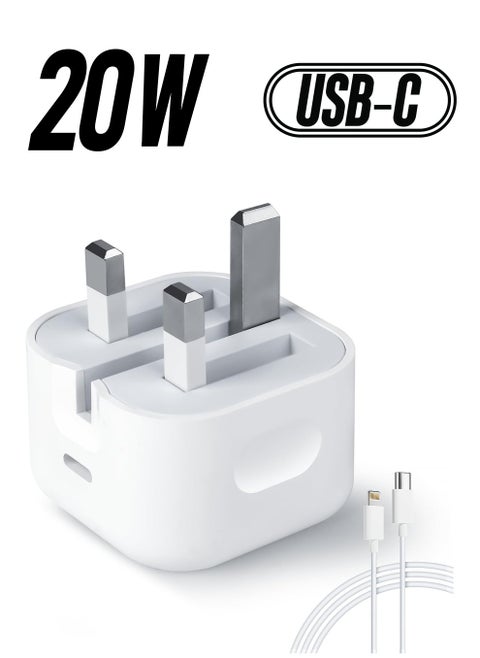 Fast Charger Plug, 20W USB C Fast Charger with 1M Cable for iPhone 14 13 12 Pro Max/Mini/Plus,Pad Pro,USBC PD Wall Charging Plug UK Type C Power Adapter and 6FT Cord