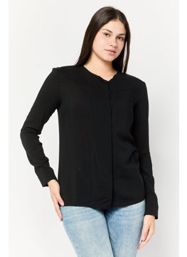 Harmont & Blaine Women Round Neck Long Sleeve Plain Blouse, Black  - Image 1