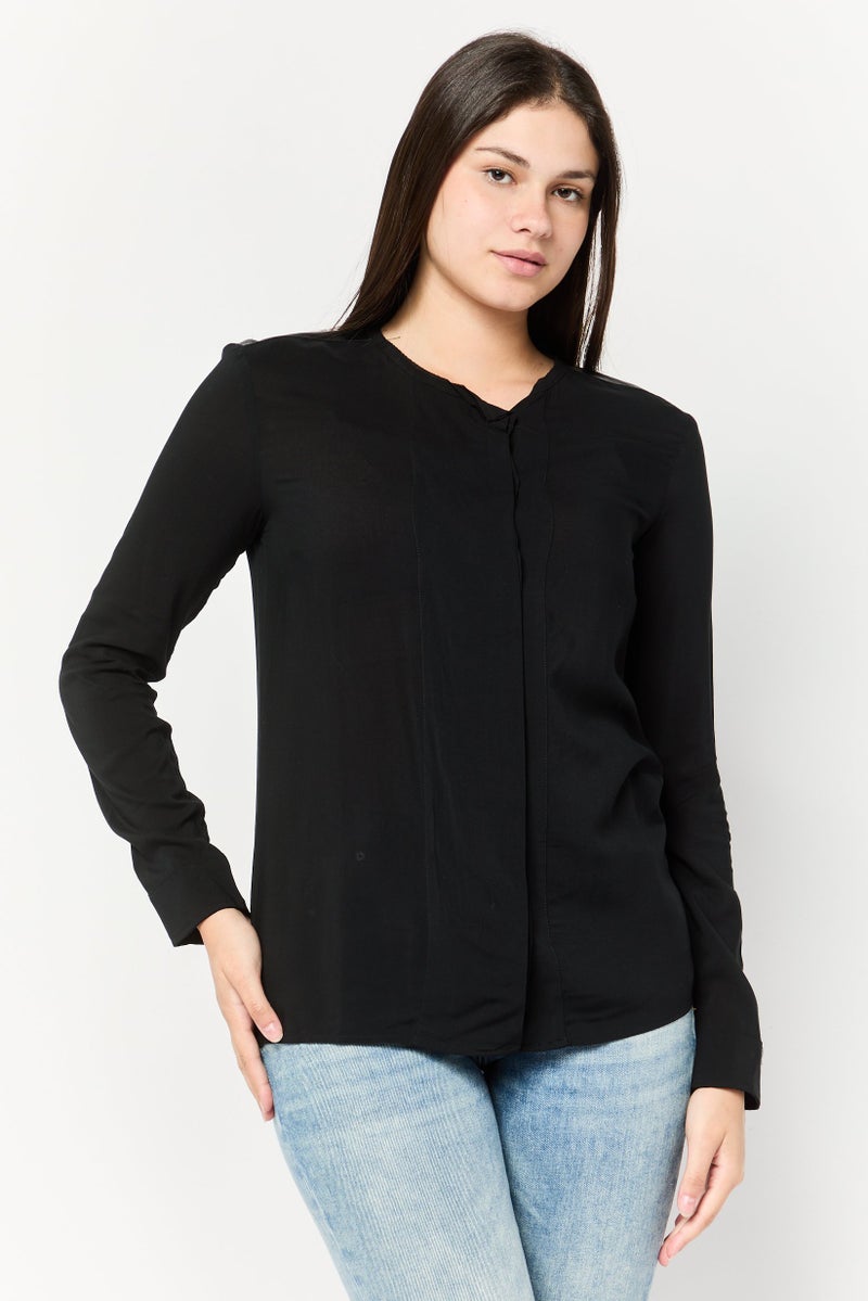 Harmont & Blaine Women Round Neck Long Sleeve Plain Blouse, Black - Image 1