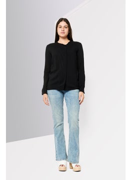 Harmont & Blaine Women Round Neck Long Sleeve Plain Blouse, Black  - Image 2