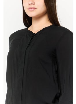 Harmont & Blaine Women Round Neck Long Sleeve Plain Blouse, Black  - Image 3