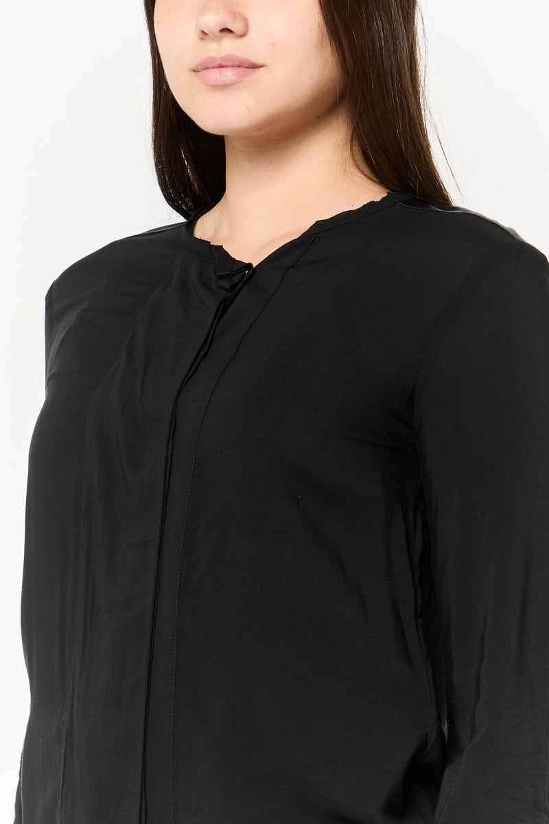 Harmont & Blaine Women Round Neck Long Sleeve Plain Blouse, Black - Image 3