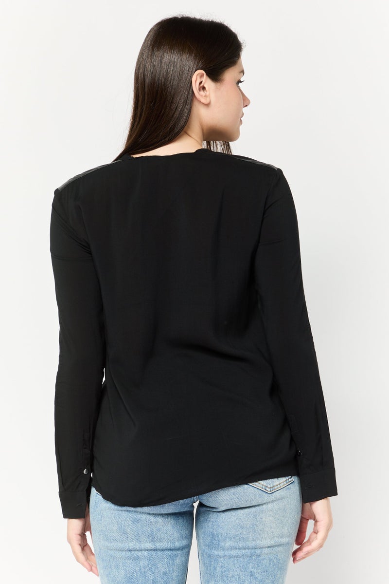 Harmont & Blaine Women Round Neck Long Sleeve Plain Blouse, Black - Image 4