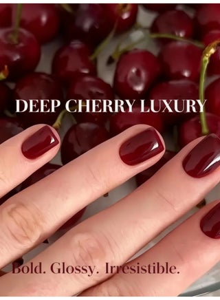 Press On Nails Almond Shape Deep Cherry Red Burgundy Glossy Artificial Nails Full Cover Reusable Stick On Nails Acrylic Soft Gel Nail Kit Luxury Elegant Salon Style Nails for Women Daily Wear Party Wedding Long Lasting High Shine Nails - view 3