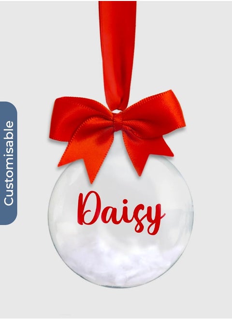 Custom Swirl Font Christmas Bauble – Personalised Ornament with Feather or Snow Beads Inside