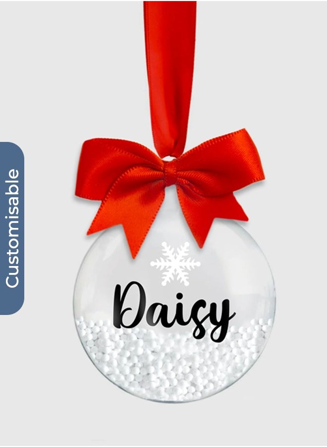 Custom Swirl Font Christmas Bauble – Personalised Ornament with Feather or Snow Beads Inside