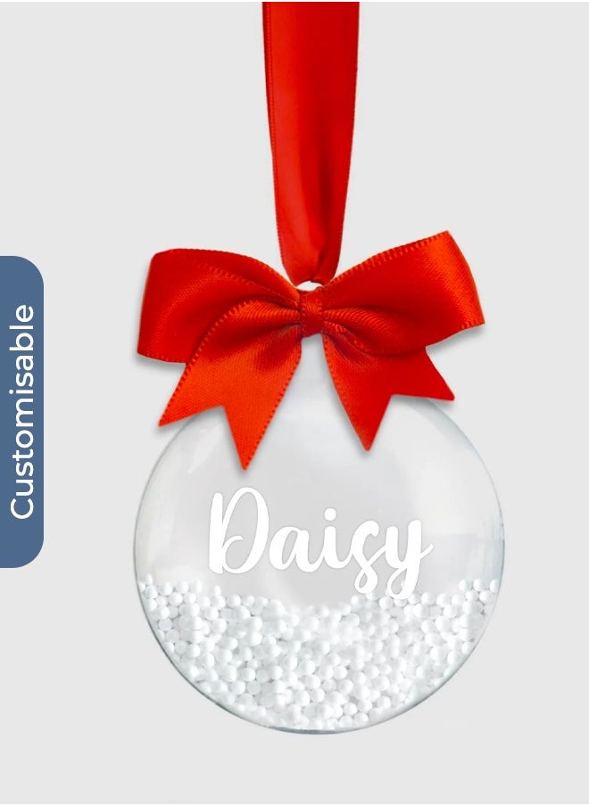 Custom Swirl Font Christmas Bauble – Personalised Ornament with Feather or Snow Beads Inside