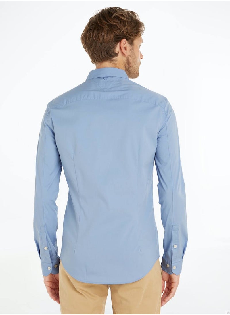 TOMMY JEANS - Men's Stretch Slim Fit Casual Shirt, Light Blue - Image 1