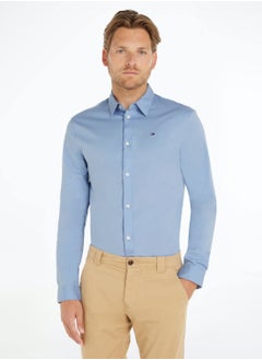 TOMMY JEANS Men's Stretch Slim Fit Casual Shirt, Light Blue  - Image 1