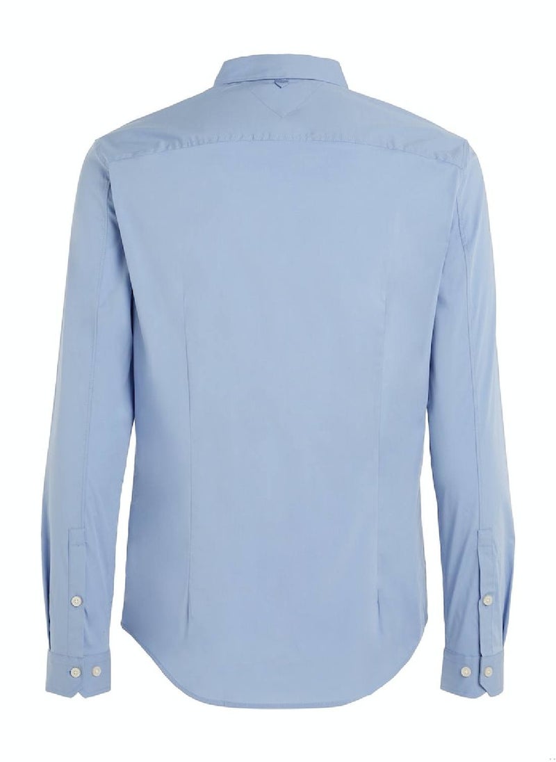TOMMY JEANS - Men's Stretch Slim Fit Casual Shirt, Light Blue - Image 1
