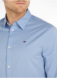 TOMMY JEANS Men's Stretch Slim Fit Casual Shirt, Light Blue  - Image 4