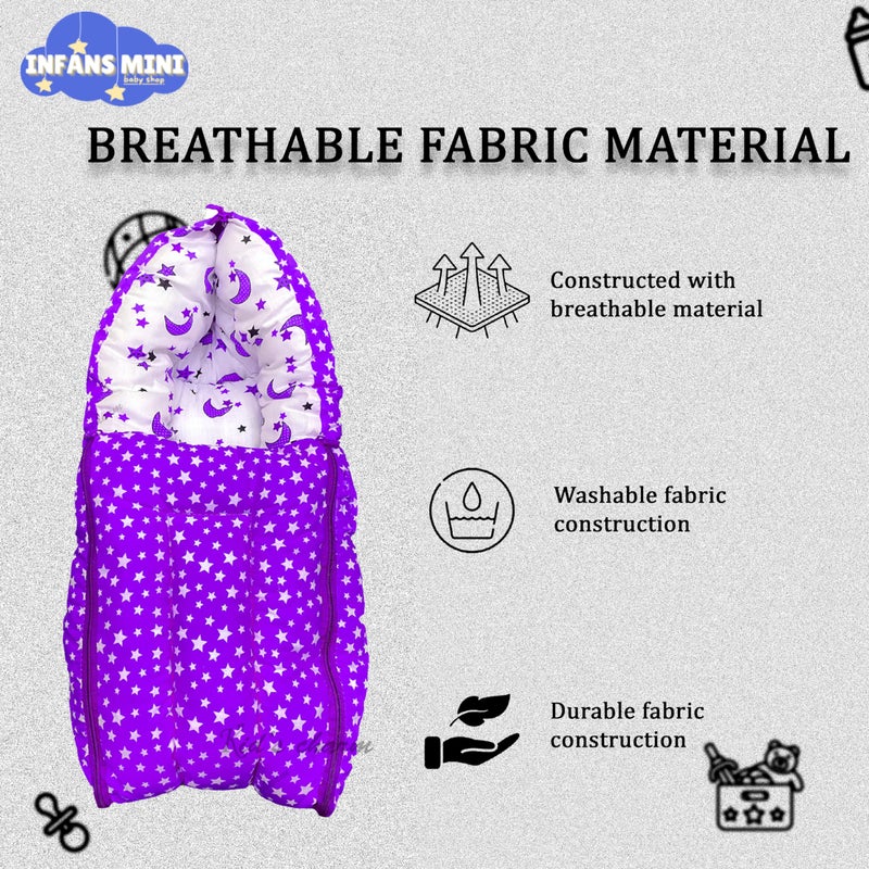 Infans Mini Star Moon Mini 3 in 1 Baby's Cotton Bed Cum Carry Bed Printed Baby Sleeping Bag-Baby Bed-Infant Portable for Unisex Easily Portable, Light Weight Carry for New Born 0-4 Months Old(Violet) - Image 5