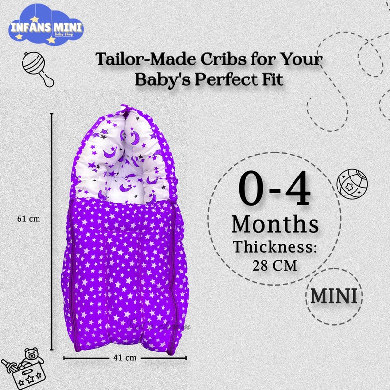 Infans Mini Star Moon Mini 3 in 1 Baby's Cotton Bed Cum Carry Bed Printed Baby Sleeping Bag-Baby Bed-Infant Portable for Unisex Easily Portable, Light Weight Carry for New Born 0-4 Months Old(Violet) - Image 2