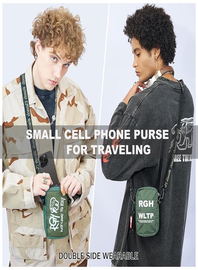 RE ROUGH ENOUGH Rough Enough Small Crossbody Shoulder Bag Over Cell Phone Purse for Men Women Preppy Teens Glow in Dark Logo Travel Dog Walking Army Green - Image 2