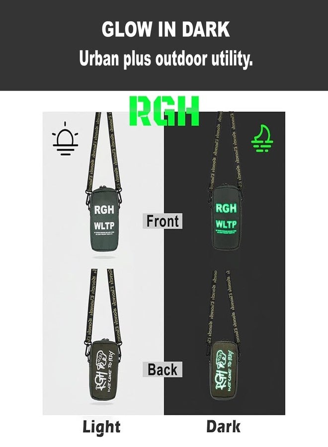RE ROUGH ENOUGH Rough Enough Small Crossbody Shoulder Bag Over Cell Phone Purse for Men Women Preppy Teens Glow in Dark Logo Travel Dog Walking Army Green - Image 4