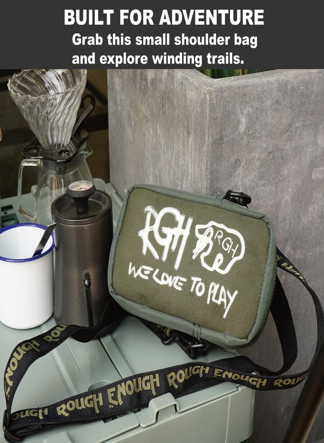 RE ROUGH ENOUGH Rough Enough Small Crossbody Shoulder Bag Over Cell Phone Purse for Men Women Preppy Teens Glow in Dark Logo Travel Dog Walking Army Green - Image 3