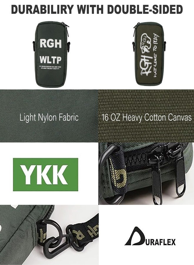 RE ROUGH ENOUGH Rough Enough Small Crossbody Shoulder Bag Over Cell Phone Purse for Men Women Preppy Teens Glow in Dark Logo Travel Dog Walking Army Green - Image 5